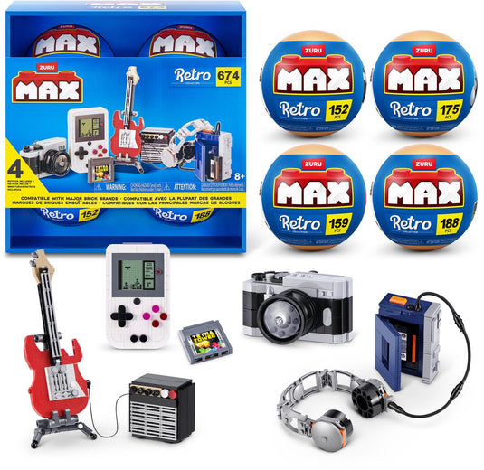 Max zuru retro - camera, gitaar, spelcomputer en cassetespeler - 4-pack