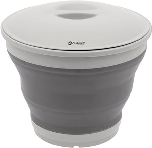Outwell collaps bucket round w lid emmer met deksel opvouwbaar siliconen grijs