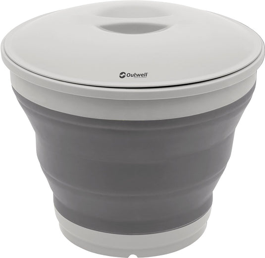 Outwell collaps bucket round w lid emmer met deksel opvouwbaar siliconen grijs