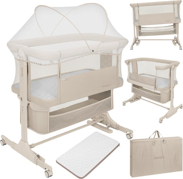 Lionelo jodie 3in1 wieg – aanschuifbed, vrijstaand bedje schommelwieg – co sleeper - 6 hoogtestanden – t25 matras – neerklapbare zijde – inclusief klamboe mand