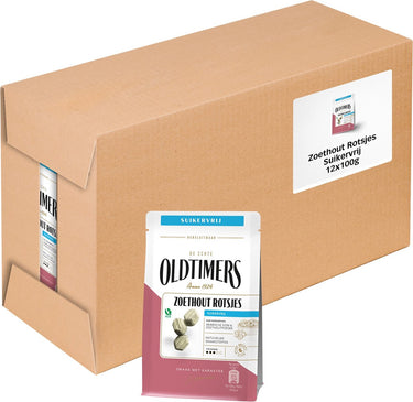 Oldtimers zoethout rotsjes suikervrij zakje (12x100gr)