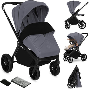 Lionelo mika plus kinderwagen - all-terrain wielen - lichtgewicht - verstelbare zitting - xxl kap met upf 50+ - compact opvouwbaar - inclusief accessoires
