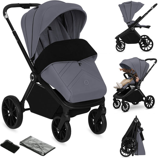 Lionelo mika plus kinderwagen - all-terrain wielen - lichtgewicht - verstelbare zitting - xxl kap met upf 50+ - compact opvouwbaar - inclusief accessoires
