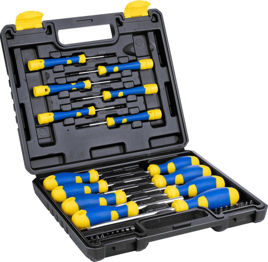 Kinzo schroevendraaierset 32-delig - incl. koffer - schroevendraaiers met magnetische tip - zwart, geel, blauw