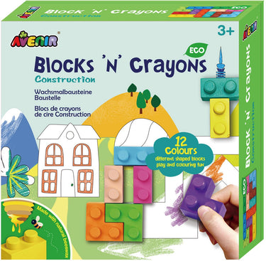 Avenir blocks 'n crayons - gebouwen - 12 kleuren en 3 blokvormen - 3 kleurplaten - 3 jaar