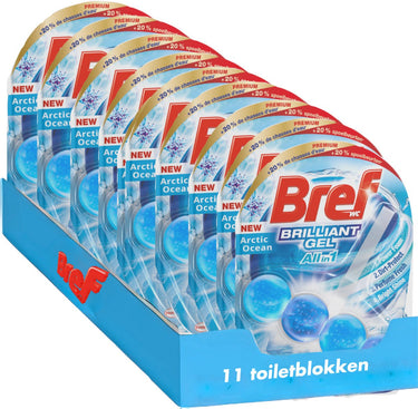 Bref - brilliant gel - arctic ocean - allin1 - toiletblok - stralende reiniging - frisheid - voordeelverpakking - 11 stuks