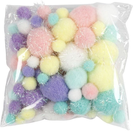 Creativ company pom-poms pastelkleuren, 62gr.