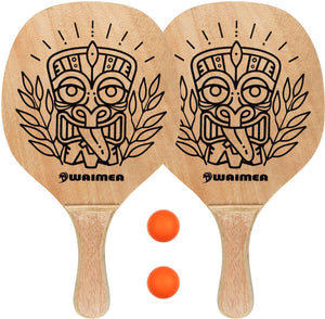 Waimea beach peddelbal set met houten grip - blank zwart fluororanje