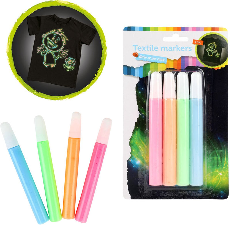 Afbeelding laden in galerijviewer, Toi-toys knijp textielstiften glow in the dark, 4st.
