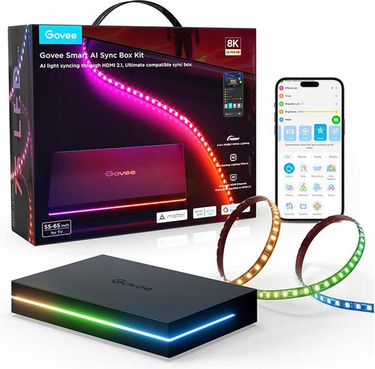 Govee ai sync box 2 55–65 inch - hdmi sync box met ledverlichting - rgbicw - app-bediening - alexa google - matter compatibel