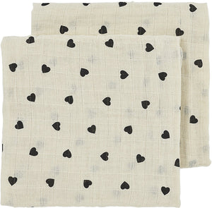 Meyco baby sweet heart pre-washed hydrofiele doeken - 2-pack - pre-washed hydrofiel - soft sand black - 70x70cm