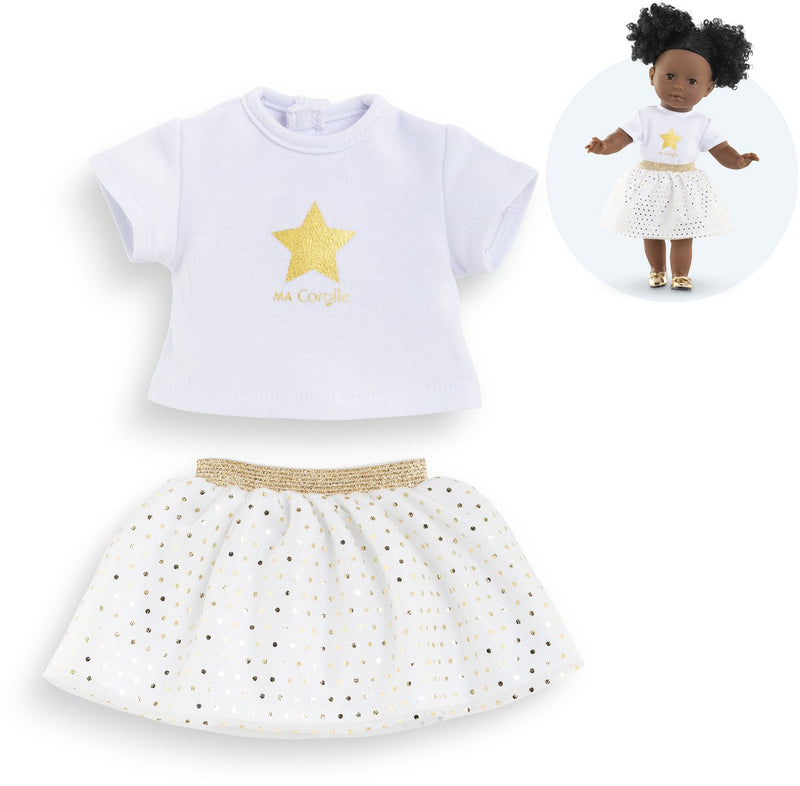 Afbeelding laden in galerijviewer, Corolle poppenkleding set topje en rok ivoor goud 36cm poppen. m
