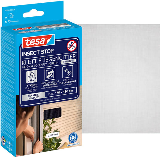 Tesa insect stop h l fly screen premium for windows - hor met sterke klittenband, verwijderbaar zonder resten, op maat snijden - 170 x 180 cm - antraciet (transparant)