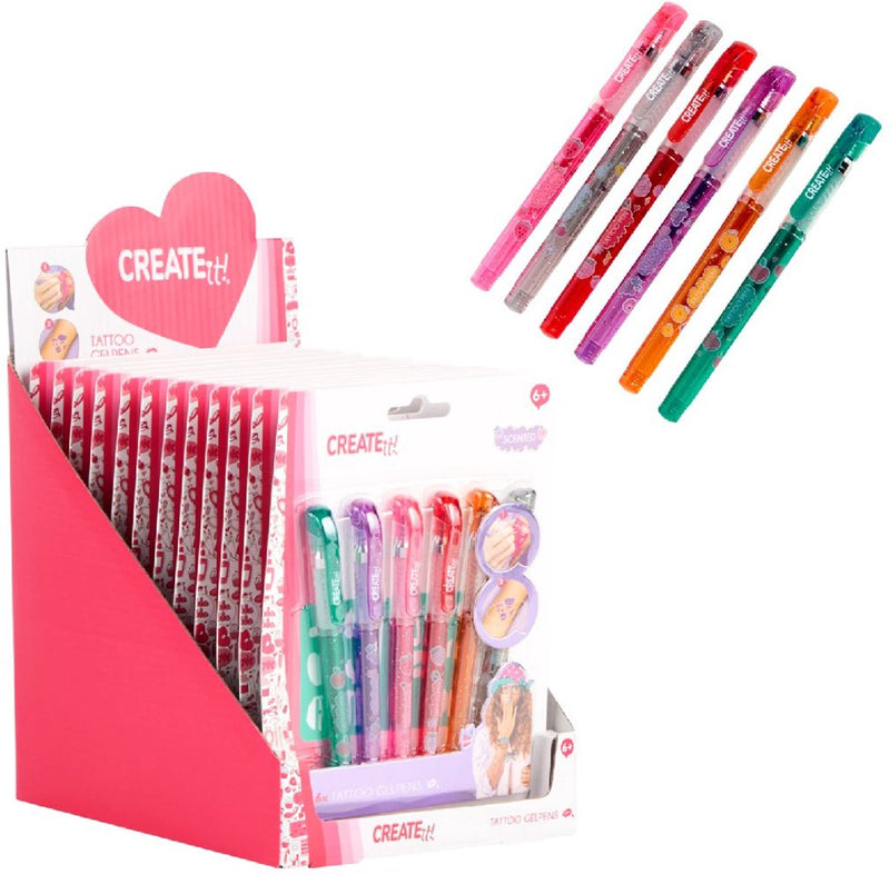 Afbeelding laden in galerijviewer, Create it! tattoo parfum pen set kinderen - tattoo gelpennen en sjablonen.
