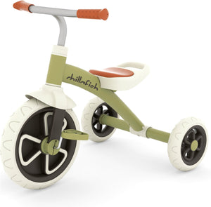 Chillafish driewieler 1 jaar voor jongens met anti slip pedalen - retro loopfiets voor peuters tot 5 jaar - groen - lichtgewicht en stabiel met draaghandvat - stille anti slip banden voor binnen en buiten - model ziggi