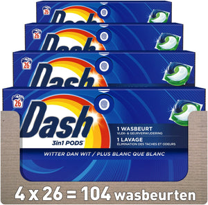 Dash 3in1 wasmiddel pods - 4 x 26 wasbeurten - witter dan wit