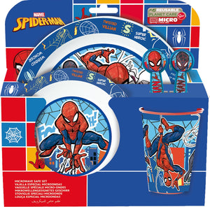 Stor marvel's spider-man kinderservies - 5-delig - herbruikbaar - inclusief bord, kom, bestek en beker - vaatwasser- en microgolfbestendig bpa-vrij - wit blauw rood
