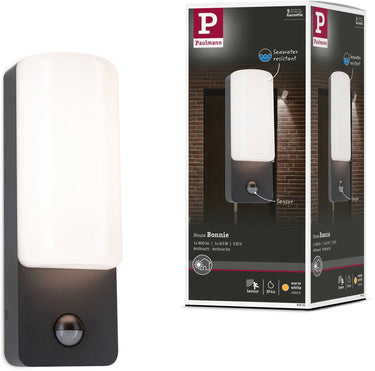 Paulmann led-wandarmatuur voor buiten bonnie schemergestuurde bewegingsmelder (ir) ip44 93x263 mm 3000k 8,5w 560lm 230v antraciet aluminium