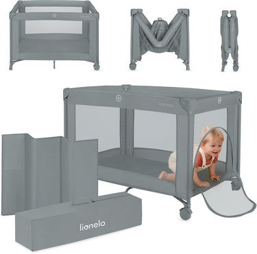 Lionelo amelie campingbedje 3in1: baby bed + reisbedje + box – met comfortabele matras – compact en licht – zij-ingang – reistas – 70x100 cm