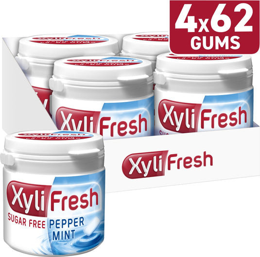 Xylifresh peppermint pot suikervrije kauwgom jar 4x93g