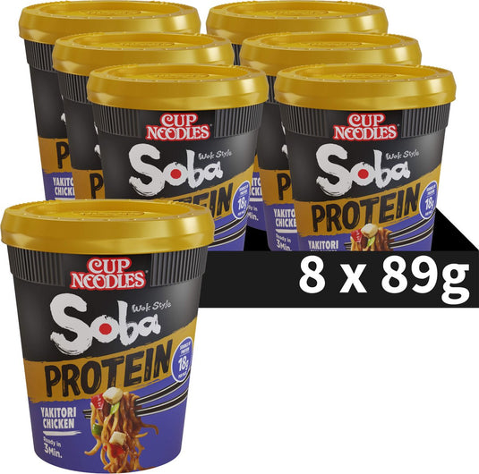 Nissin soba cup noodles protein - yakitori wok style noedels met eiwit - instant noodles - 8 stuks