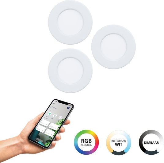 Eglo connect.z fueva 6-z smart inbouwspot - badkamer buiten - led - ø 8.8 cm - wit - instelbaar rgb wit licht - dimbaar - zigbee