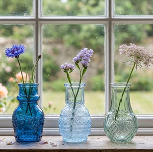 Arti casa glazen vaas 3-delig - ø4x8cm - compact formaat - stijlvol accent voor woondecoratie - ideaal voor kleine bloemstukken - blauw, lichtblauw en lichtgroen