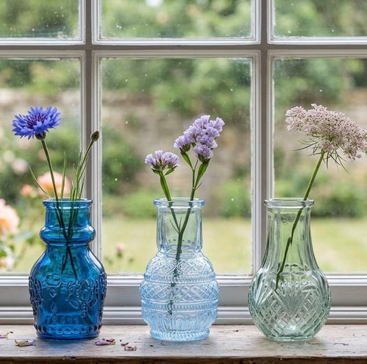 Arti casa glazen vaas 3-delig - ø4x8cm - compact formaat - stijlvol accent voor woondecoratie - ideaal voor kleine bloemstukken - blauw, lichtblauw en lichtgroen