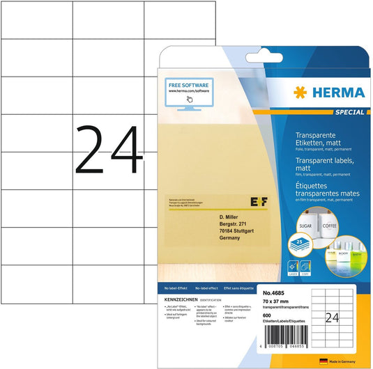 Merkloos sans marque herma transp. etiketten 70x37 25 vel din a4 600 stuks 4685