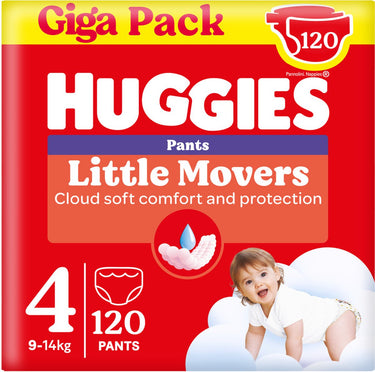 Huggies ® little movers baby luierbroekjes, maat 4 (9 tot 14 kg), 120 luierbroekjes met disney© designs, giga pack