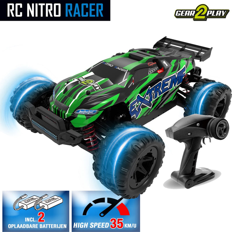 Afbeelding laden in galerijviewer, Gear2play rc nitro racer terreinwagen 1:18 - incl. 2 oplaadbare batterijen - high speed 35 km u - all weather terreinbanden
