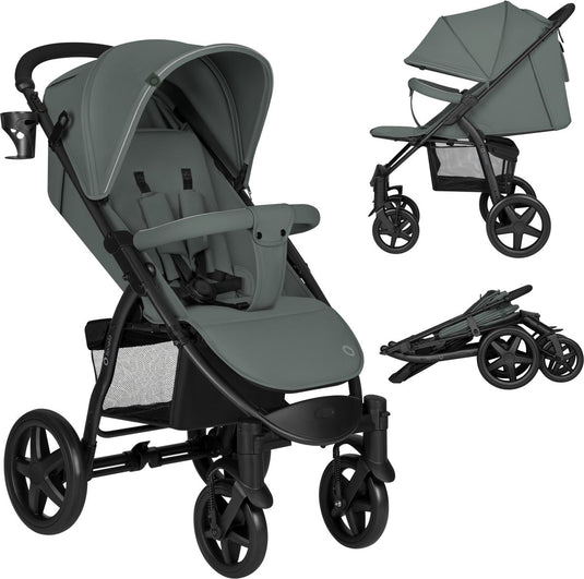 Lionelo buggy annet plus – lichtgewicht inklapbaar – grote massieve wielen met vering – inclusief voetenzak, klamboe bekerhouder – verstelbare rugleuning voetsteun – wandelwagen vanaf de geboorte tot 22 kg – kinderwagen