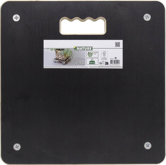 Nature - planttrolley met wieltjes - h12,5 x 38 x 38cm - hout - zwart