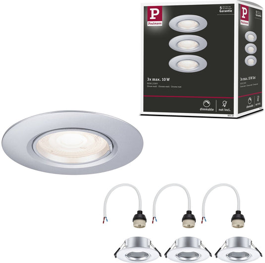 Paulmann inbouwlamp set van 3 star rond 90 mm gu10 max. 3x10w 230v dimbaar chroom mat