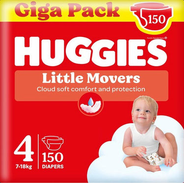 Huggies ® little movers baby luiers, maat 4 (7 tot 18 kg), 150 luiers met disney© designs, giga pack