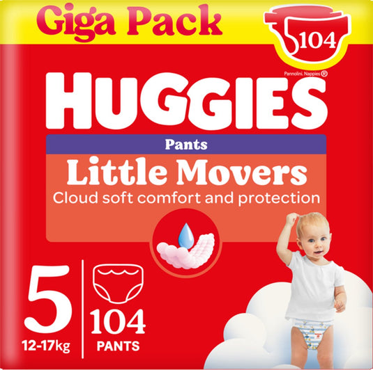 Huggies ® little movers baby luierbroekjes, maat 5 (12 tot 17 kg), 104 luierbroekjes met disney© designs, giga pack