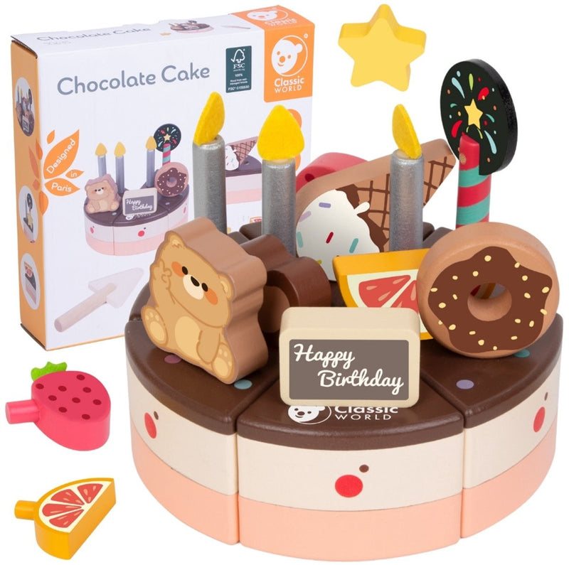 Afbeelding laden in galerijviewer, Classic world houten speelgoed chocolade taart verjaardag.
