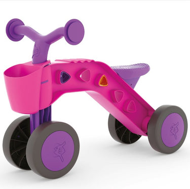 Chillafish loopfiets 1 jaar voor meisjes met speelblokken - loopwagen voor peuters tot 3 jaar met mandje - roze - lichtgewicht - stille anti slip banden voor binnen en buiten - stabiele vierwieler - model itsibitsi