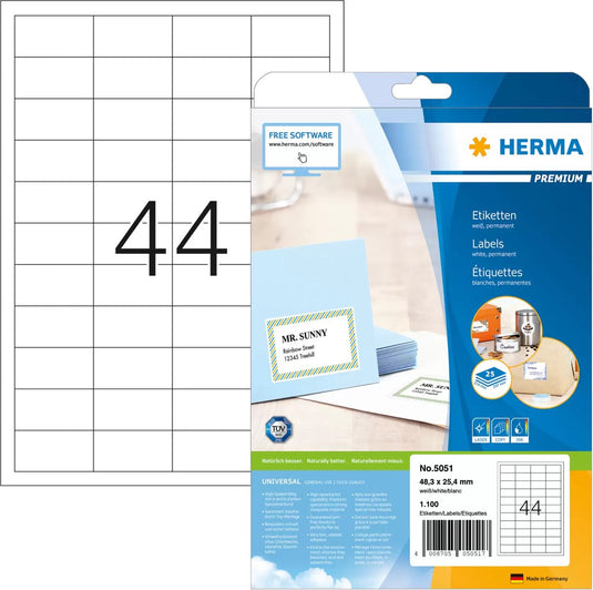 Merkloos sans marque herma 5051 universele etiket 48,3x25,4mm wit