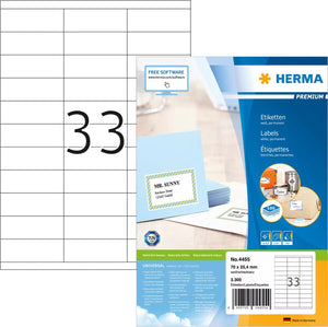 Herma premium etiketten 70x25,4 100 vel din a4 3300 stuks 4455