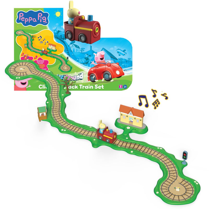 Afbeelding laden in galerijviewer, Gear2play peppa pig whizz around - klik-klak trein speelset - modulaire rijbaan voor whizz around voertuigen - interactief met muziek en geluid
