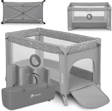 Lionelo campingbedje 3 in 1 - baby bed inklapbare box reisbedje - 60x120 cm - 0-36 maanden tot 15 kg - met comfort matras - zij-ingang met rits - wielen - transporttas - stefi babybed babybox ledikant