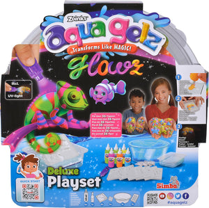 Simba - aqua gelz - deluxe set glowz - 6 flesjes kleurgel, met glow in the dark effect, met zaklamp, 6 mallen, 5 wateradditief, kom - hobbypakket