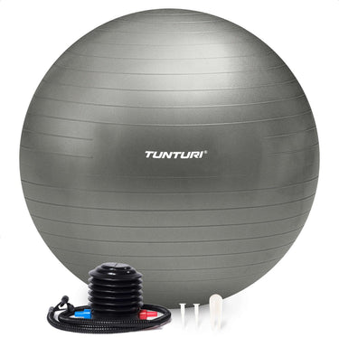 Tunturi anti burst fitness bal met pomp - yoga bal 55 cm - pilates bal - zwangerschapsbal – 220 kg gebruikersgewicht - incl trainingsapp – zilver