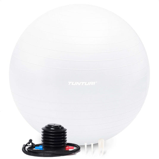 Tunturi anti burst fitness bal met pomp - yoga bal 65 cm - pilates bal - zwangerschapsbal – 220 kg gebruikersgewicht - incl trainingsapp – wit