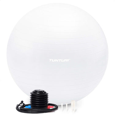 Tunturi anti burst fitness bal met pomp - yoga bal 75 cm - pilates bal - zwangerschapsbal – 220 kg gebruikersgewicht - incl trainingsapp – wit