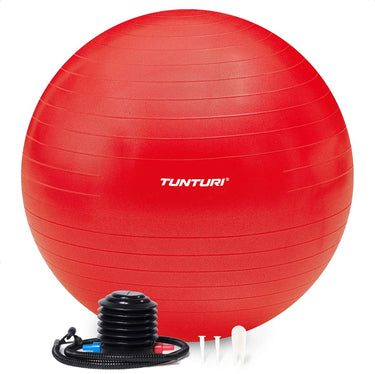 Tunturi anti burst fitness bal met pomp - yoga bal 55 cm - pilates bal - zwangerschapsbal – 220 kg gebruikersgewicht - incl trainingsapp – rood