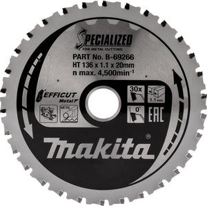 Makita b-69303 cirkelzaagblad staal | efficut | 136 x 20 mm | 30-tands