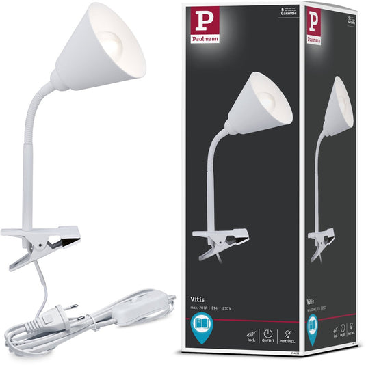 Paulmann klemlamp vitis flexarm snoerschakelaar wit 230v e14