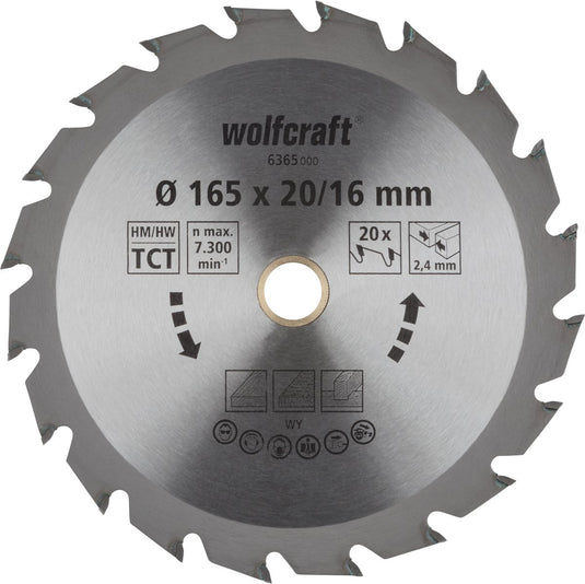 Wolfcraft - cirkelzaagblad 165x20mm - 20 tanden - zaagblad voor cirkelzaag - serie groen - 6365000